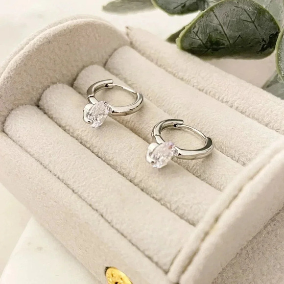 925 Sterling Silver Diamond Huggie Earrings Small Hoop Earrings Dainty Hoops - Picture 3 of 14